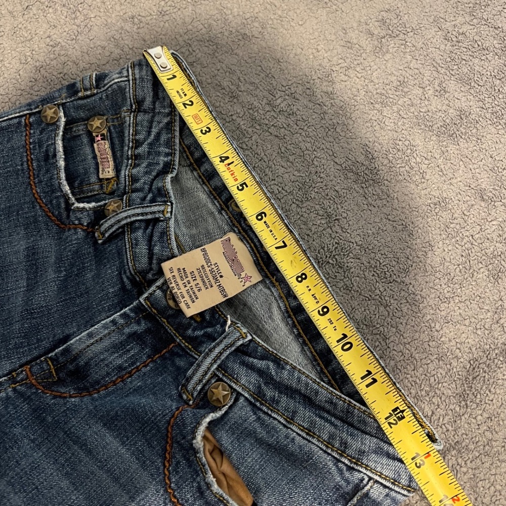 Vintage Y2K Bubblegum Women Low Rise Flare Jeans Blue Embroidered Pocket 26x32 - Picture 6 of 9